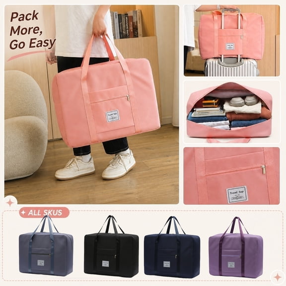 Spacious Travel Luggage Tote Bag Large Capacity, Weekender Carry On Overnighter Storage Organizer with Trolley Sleeve, Waterproof Gym Sports Flight Packing Cube Case for Women Men, 1Pc
