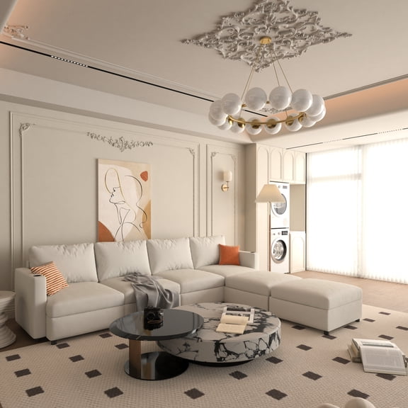 Spacious U-shape Sectional With And Storage, 123" 6 Seat Chenille Modern 6 Storage For Living Room