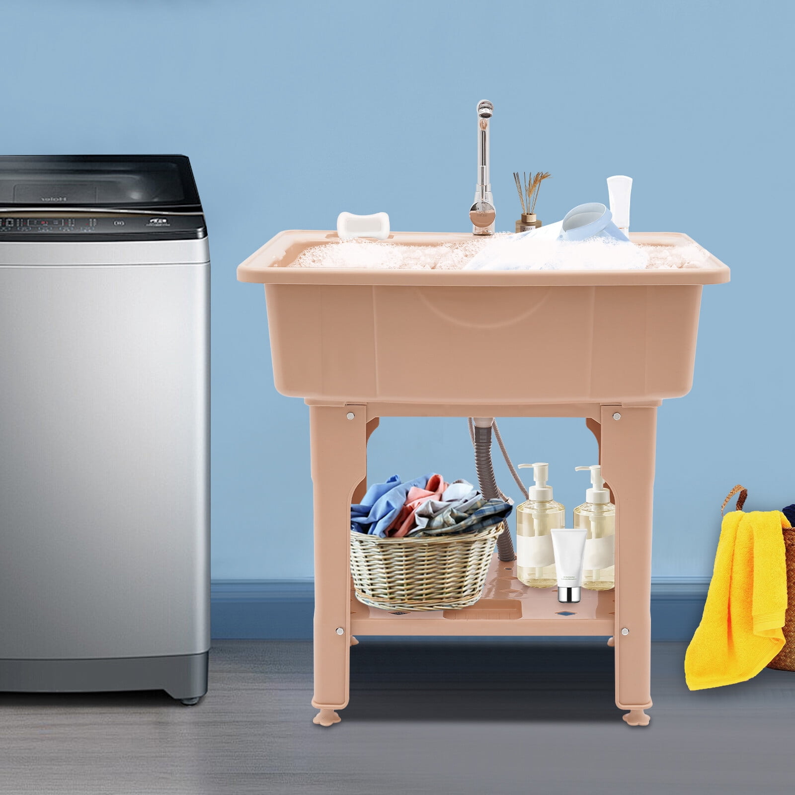 Spacious Utility Sink Laundry Sink Freestanding Sink Wash Station With Faucet for Laundry, Bathrooms