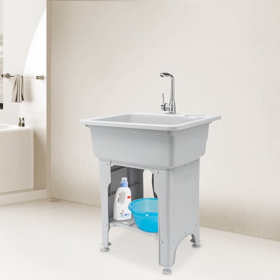 Spacious Utility Sink Laundry Sink with Storage Shelf Slop Sink Wash Station