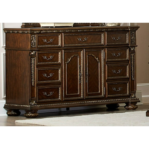 Spacious Wooden Dresser In Traditional Style, Cherry Brown