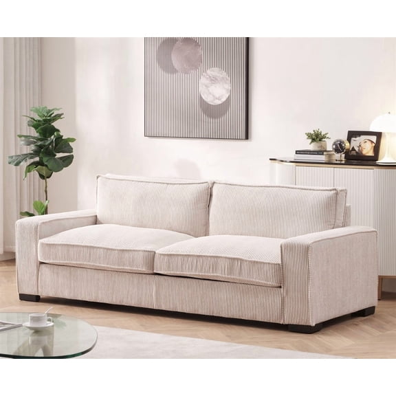 Spacious and Comfortable 3 Seater Corduroy Sofa in Beige with Sleek Modern Design for Living Room