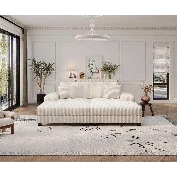 Modern Corduroy Convertible Double Sofa 220×80×75cm, Oversized & Comfortable