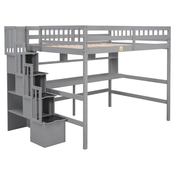 Spacious desk for study - Grey full - size loft bed for focused work