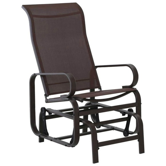 Spaco 1-Person Outdoor Glider Swing with Lightweight Metal & Mesh Construction, Single Rocker with Ergonomic Head Support Up to 352 lbs. for Outdoor as Backyard, Lawn, Garden, Brown