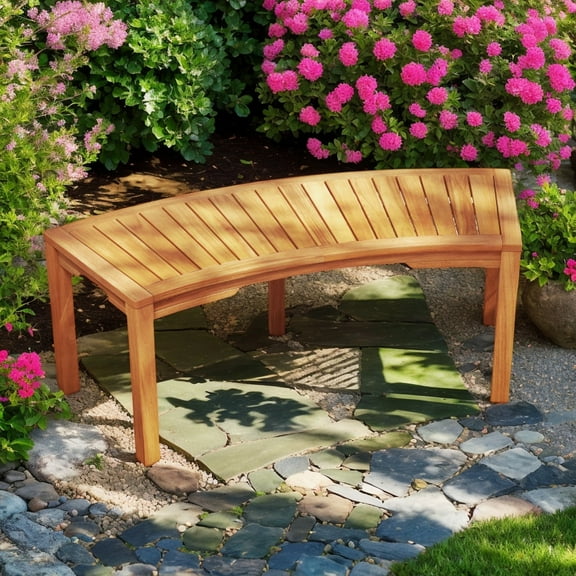 Spaco 1 Piece Acacia Wood Curved Bench for 2-Person, Bench for Patio, Garden, Backyard, Brown