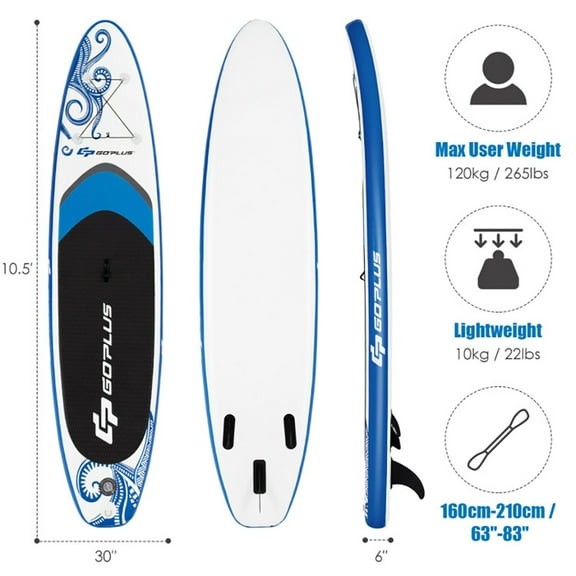 Spaco 10.6-Feet Inflatable Adjustable Paddle Board with Carry Bag, Wide Stable Design, Non-Slip Comfort Deck for Youth & Adults