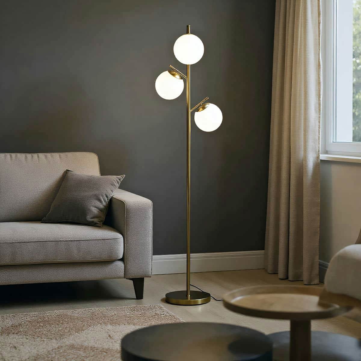 Spaco 10.75"x10.75"x66.5" Modern 3-Light Floor Lamp, Tree Standing Lamp with Globe Lampshades for Indoor as Living Room, Bedroom, Gold