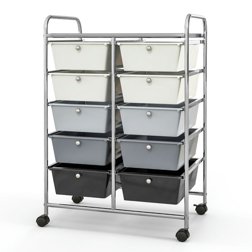 Spaco 10-Drawer Rolling Storage Cart-Beige & Gray, Craft Organizers and Storage, Multipurpose Organizer Cart for Home, Office, School