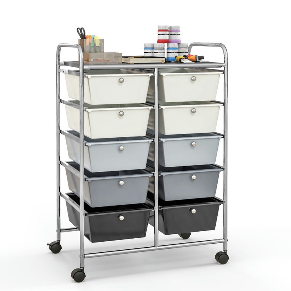 Spaco 10-Drawer Rolling Storage Cart-Beige & Gray, Craft Organizers and Storage, Multipurpose Organizer Cart for Home, Office, School