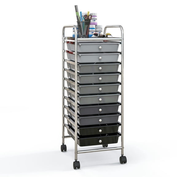 Spaco 10 Drawer Rolling Storage Cart Organizer with 4 Universal Casters-Gradient Gray, Craft Organizers and Storage, Multipurpose Organizer Cart for Home, Office, School
