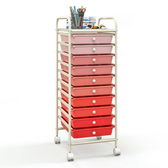 Spaco 10 Drawer Rolling Storage Cart Organizer with 4 Universal Casters-Gradient Pink, Craft Organizers and Storage, Multipurpose Organizer Cart for Home, Office, School