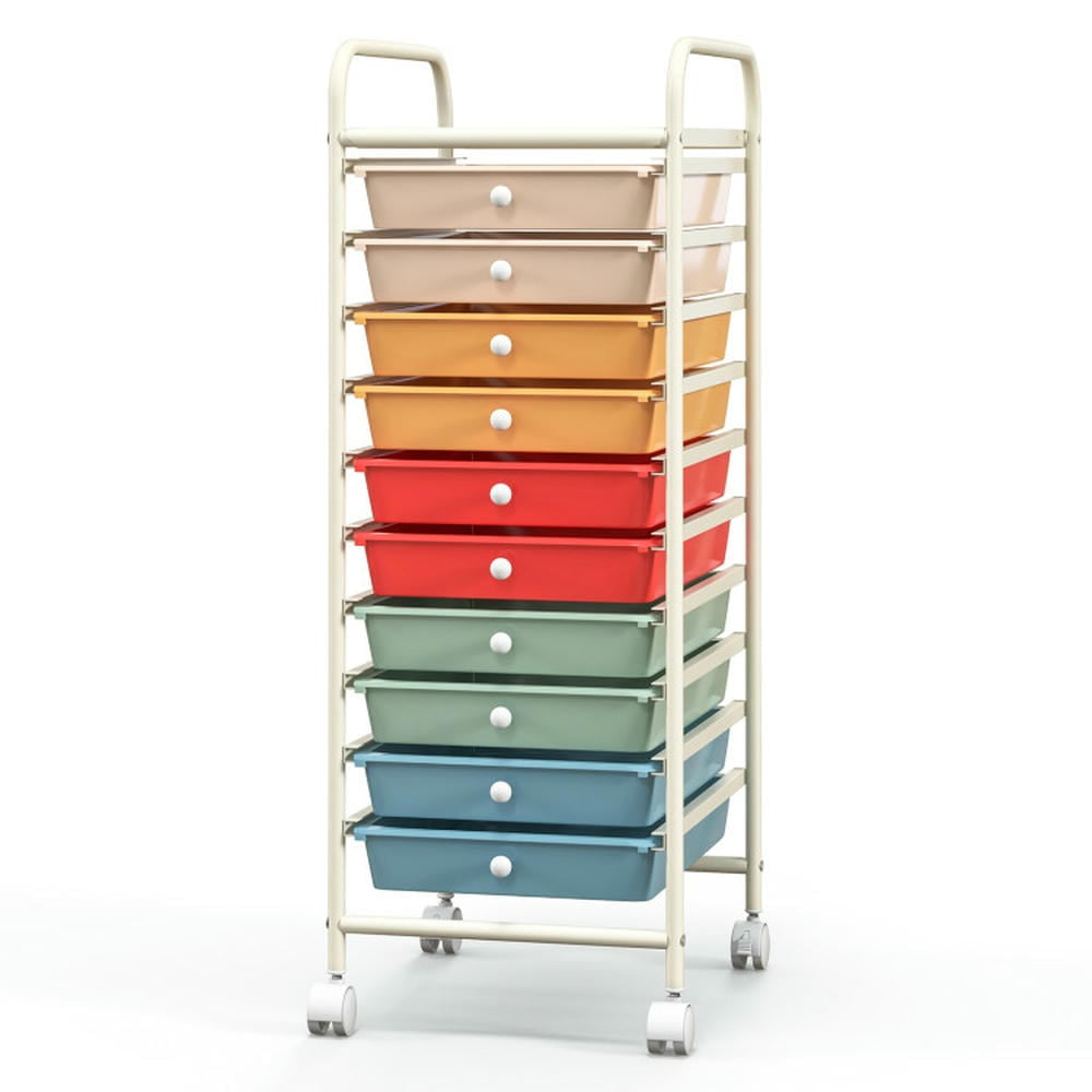 Spaco 10 Drawer Rolling Storage Cart Organizer with 4 Universal Casters-Macaron Multicolor, Craft Organizers and Storage, Multipurpose Organizer Cart for Home, Office, School