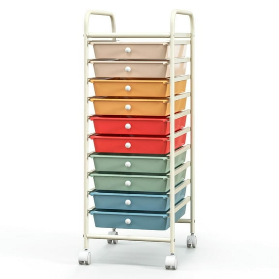 Spaco 10 Drawer Rolling Storage Cart Organizer with 4 Universal Casters-Macaron Multicolor, Craft Organizers and Storage, Multipurpose Organizer Cart for Home, Office, School