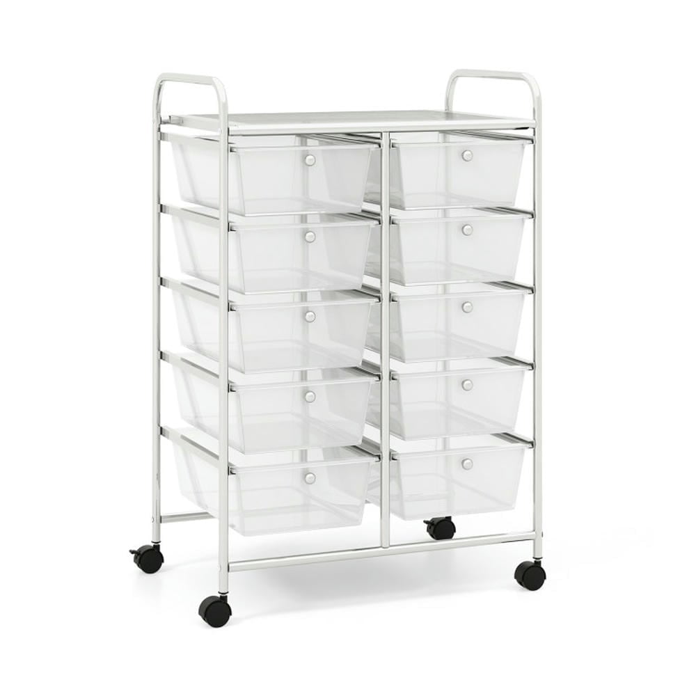 Spaco 10-Drawer Rolling Storage Cart-Transparent, Craft Organizers and Storage, Multipurpose Organizer Cart for Home, Office, School