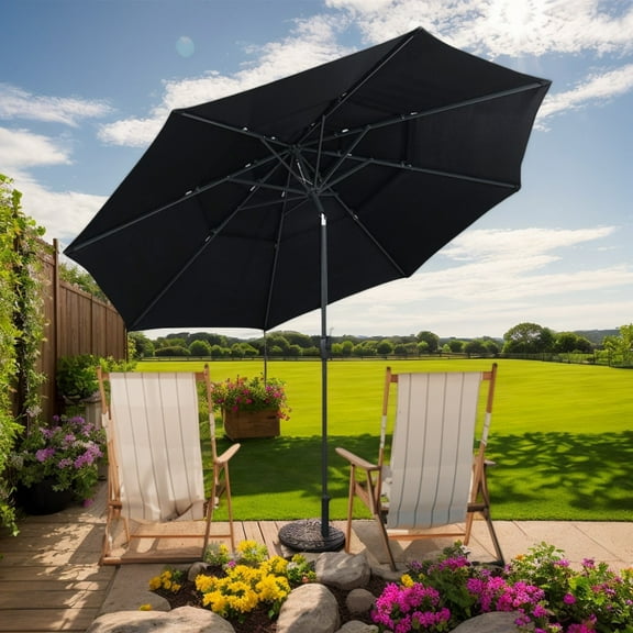Spaco 10 Feet 3-Tier Vented Patio Umbrella, Outdoor Shade with Push Button Tilt, Black