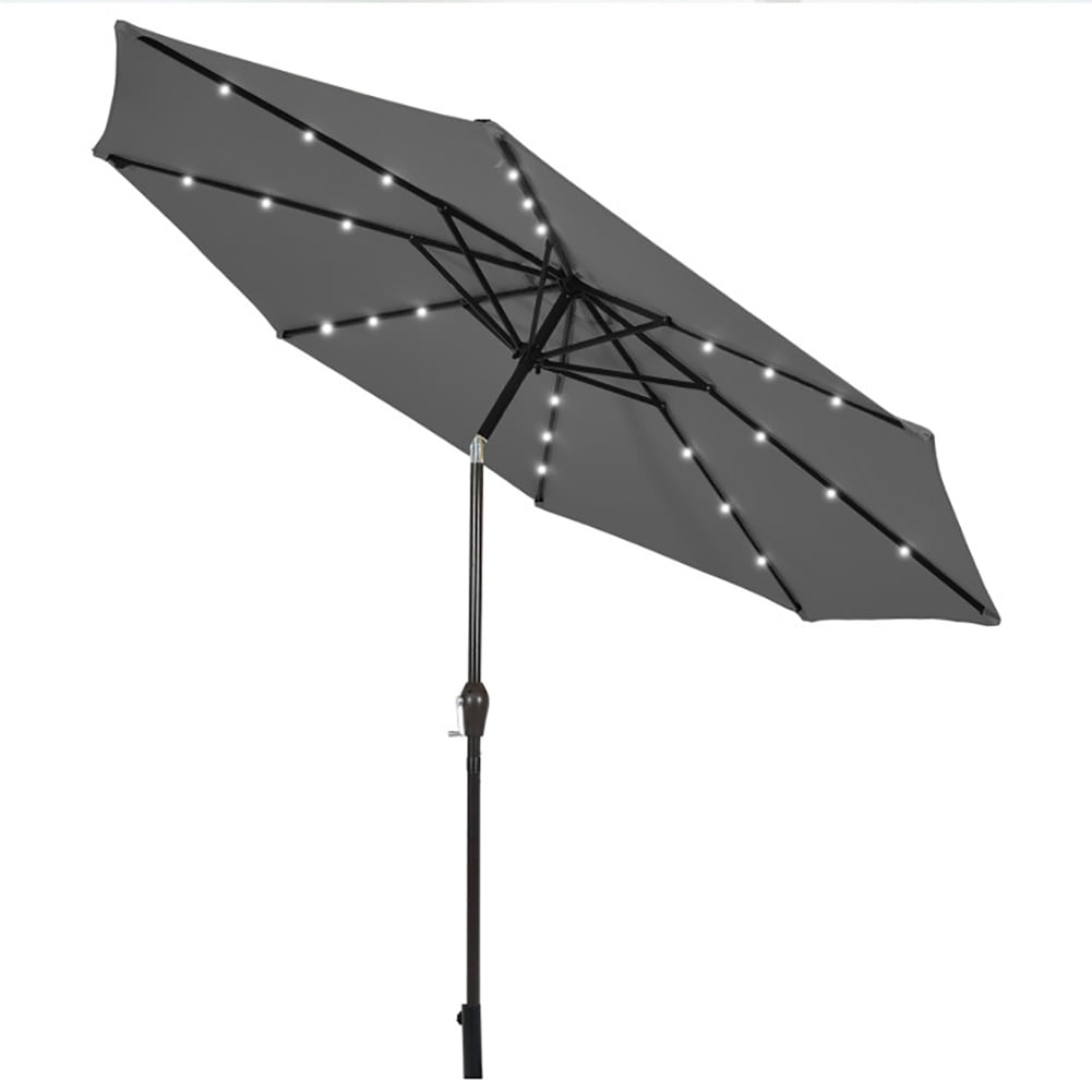 Spaco 10 Feet Outdoor Patio Umbrella with 3 Bright Solar LED Lights, Patio Umbrella with Sturdy and Durable Construction, Gray