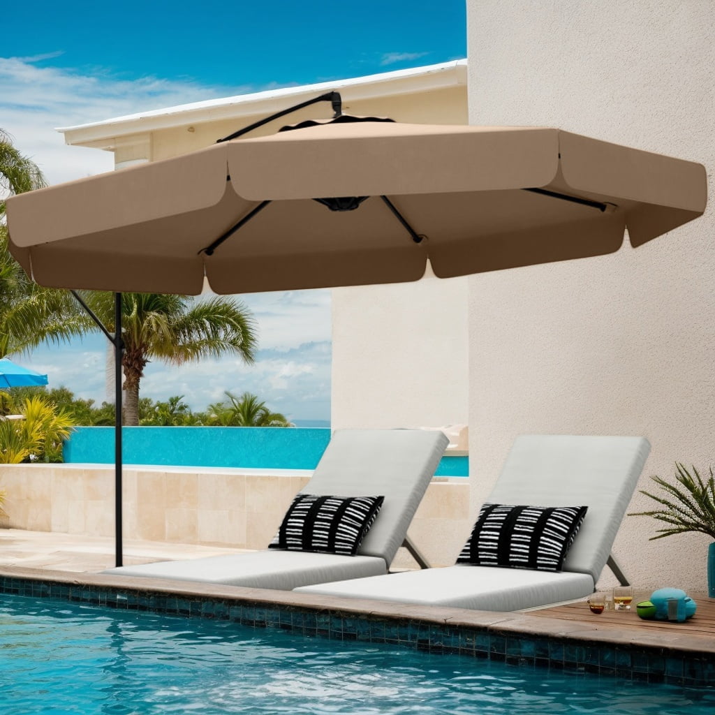 Spaco 10 Feet Patio Cantilever Umbrella, Outdoor Shade with Cover Tilt Adjustment and Ruffled Edge, Brown