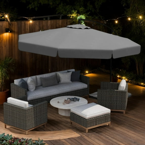 Spaco 10 Feet Patio Cantilever Umbrella, Outdoor Shade with Cover Tilt Adjustment and Ruffled Edge, Gray