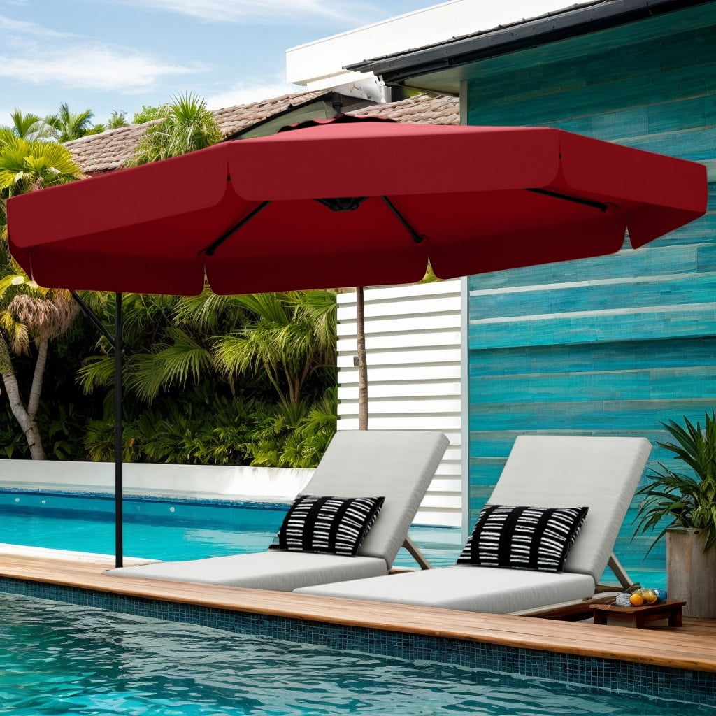 Spaco 10 Feet Patio Cantilever Umbrella, Outdoor Shade with Cover Tilt Adjustment and Ruffled Edge, Wine Red