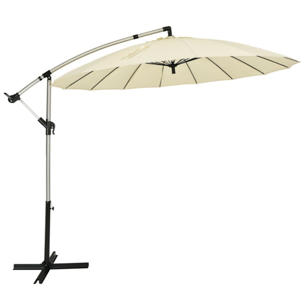 Spaco 10 Feet Patio Offset Umbrella Market Hanging Umbrella for Backyard Poolside Lawn Garden-Beige, Patio Offset Umbrella with Easy Tilt Adjustment, Outdoor Cantilever Hanging Umbrella