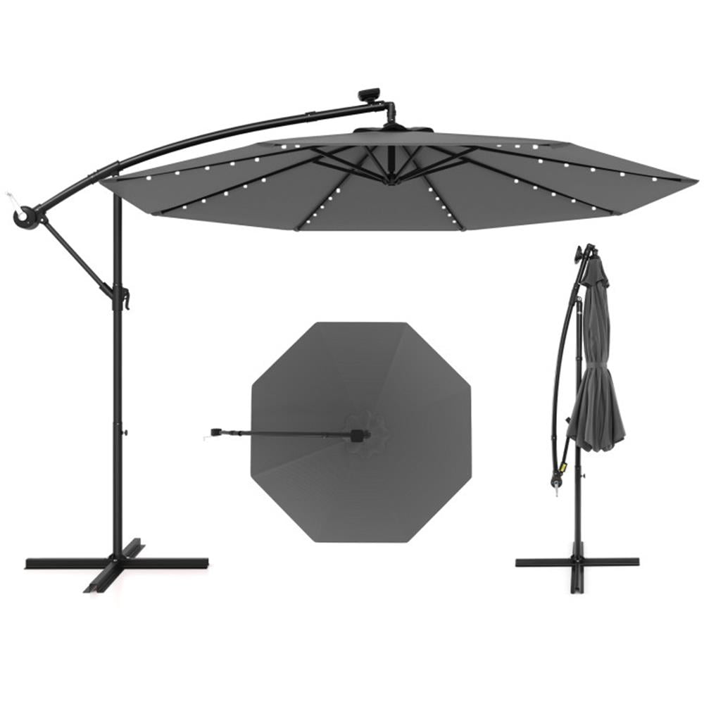 Spaco 10 Feet Solar Offset Hanging Umbrella with 40 Lamp Beads and Solar Panel, Outdoor Umbrellas for Patio, Patio Table Umbrella, Deck Umbrella-Gray