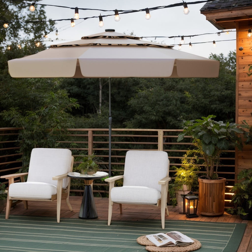 Spaco 10 Feet Solar Patio Umbrella with 3-Tier Vented Top, Outdoor Shade, Taupe
