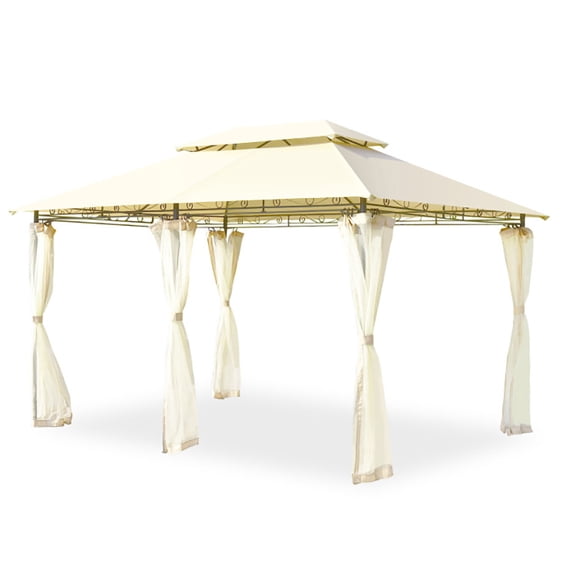 Spaco 10 Feet x 13 Feet Tent Canopy Shelter with Removable Netting Sidewall-Beige, Party Tent for Outside Party Waterproof Tent BBQ Shelter