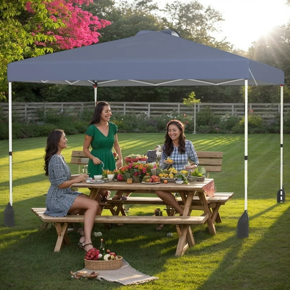 Spaco 10 X 10 FT Pop up Canopy Tent with 1 Sidewall and Wheeled Bag, Shade for Patio, Garden, Backyard, Gray