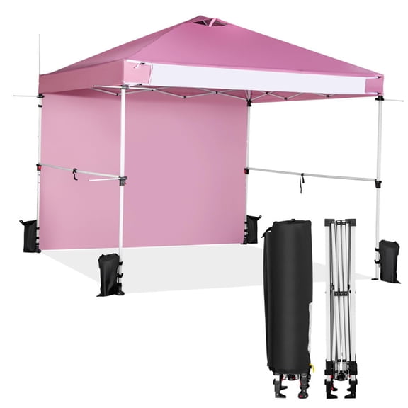 Spaco 10 x 10 Feet Foldable Commercial Pop-up Canopy with Roller Bag and Banner Strip-Pink, Party Tent for Outside Party Waterproof Tent BBQ Shelter