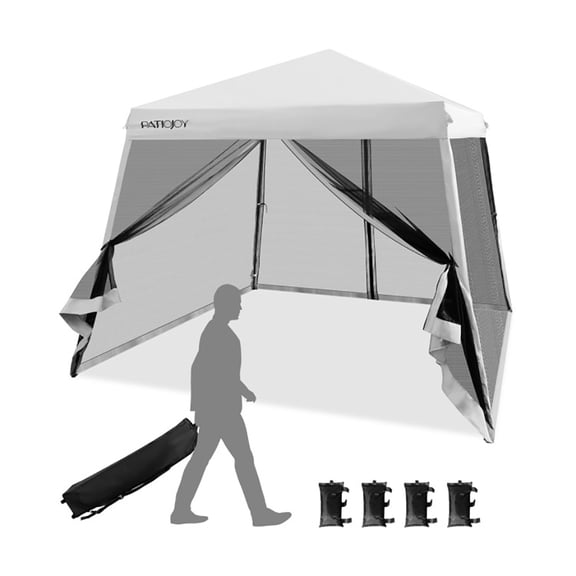 Spaco 10 x 10 Feet Pop Up Canopy with with Mesh Sidewalls and Roller Bag-White, Party Tent for Outside Party Waterproof Tent BBQ Shelter
