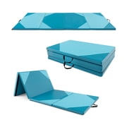 Spaco 10' x 4' x 2" Folding Exercise Mat with Hook and Loop Fasteners-Blue, Folding Thick Exercise with Carrying Handles for MMA, Gymnastics, Stretching, Core Workouts