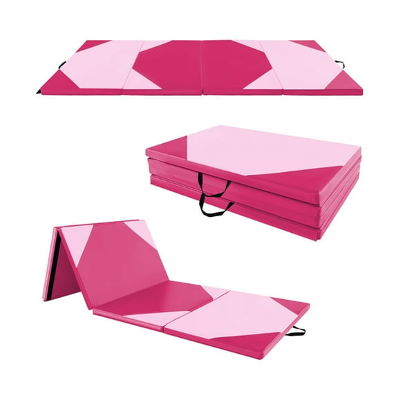 Spaco 10' x 4' x 2" Folding Exercise Mat with Hook and Loop Fasteners-Hot Pink, Folding Thick Exercise with Carrying Handles for MMA, Gymnastics, Stretching, Core Workouts