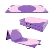 Spaco 10' x 4' x 2" Folding Exercise Mat with Hook and Loop Fasteners-Pink, Folding Thick Exercise with Carrying Handles for MMA, Gymnastics, Stretching, Core Workouts