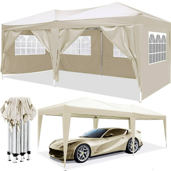Spaco 10'x20' EZ Pop Up Canopy Outdoor Portable Party Folding Tent with 6 Removable Sidewalls + Carry Bag + 5pcs Weight Bag