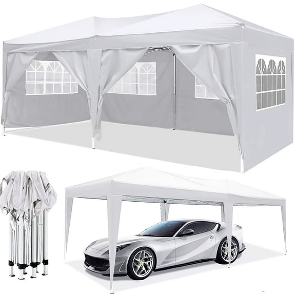 Spaco 10'x20' EZ Pop Up Canopy Outdoor Portable Party Folding Tent with 6 Removable Sidewalls + Carry Bag + 7pcs Weight Bag
