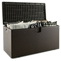 Spaco 100 Gallon All Weather Storage Container with Lockable Lid-L, Storage Deck Box for Outdoor, Brown