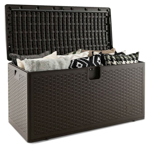 Spaco 100 Gallon All Weather Storage Container with Lockable Lid-L, Storage Deck Box for Outdoor, Brown