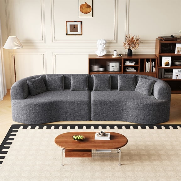 Spaco 106" Curved Sectional Sofa, Bone-Free Cloud Couch with 6 Pillows, Luxury Chenille 4-Seater Memory Foam Couches with Deep Seat Design, Gray