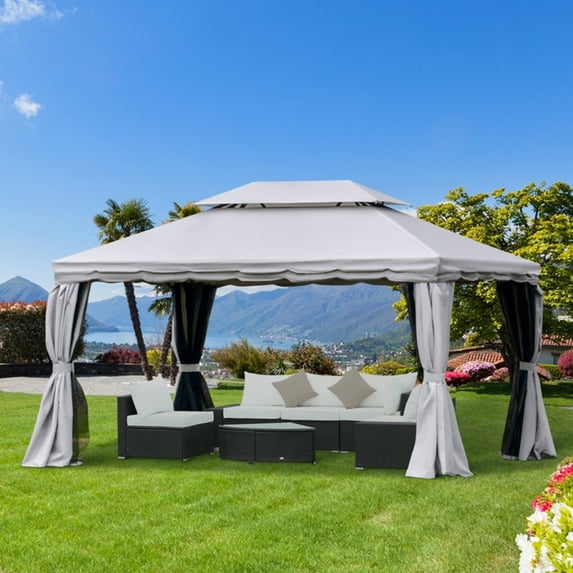 Spaco 10Ft x 13Ft Patio Gazebo-Gray, Easy Up Screened Canopy for Patio and Backyard, Easy Set-up Outdoor Gazebo