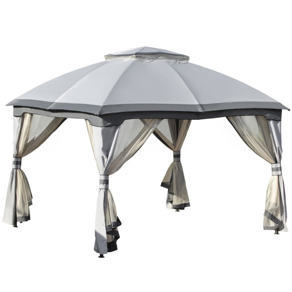 Spaco 10Ft x12Ft Outdoor Gazebo, Grey, Easy Up Screened Canopy for Patio and Backyard, Easy Set-up Outdoor Gazebo