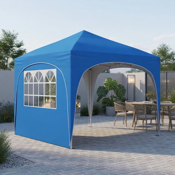 Spaco 10x10FT Pop Up Canopy Tent, 4 Removable Sidewalls Heavy Duty Oxford Fabric UPF50+, Windproof Outdoor Shelter with Wheeled Bag, Blue Gray White