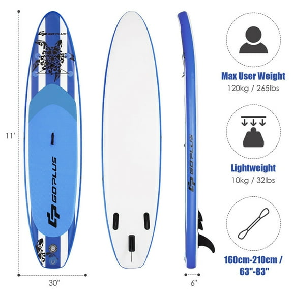 Spaco 11 Feet Inflatable Adjustable Paddle Board with Carry Bag, Wide Stable Design, Non-Slip Comfort Deck for Youth & Adults