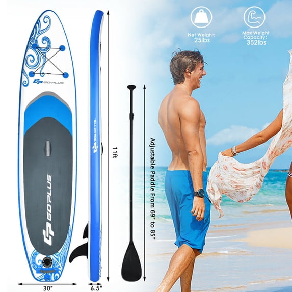 Spaco 11-Feet Inflatable Adjustable Paddle Board with Carry Bag, Wide Stable Design, Non-Slip Comfort Deck for Youth & Adults