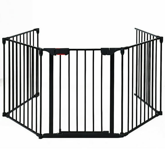 Spaco 115 Inch Length 5 Panel Adjustable Wide Fireplace Fence, Pet Fence Pet Gate for House Stairs Doorways Fireplace
