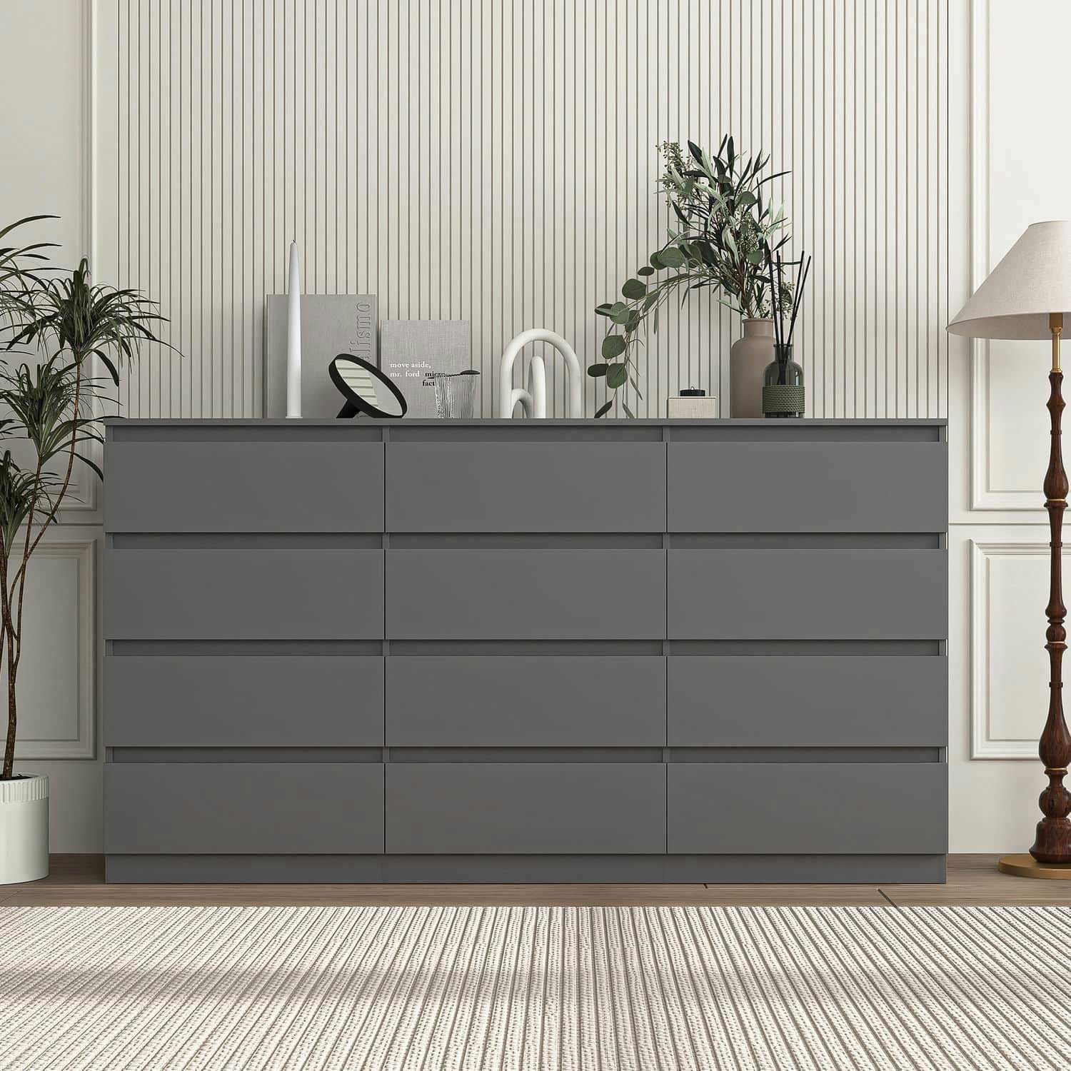 Spaco 12 Chest of Drawers, Multipurpose Minimalist Style 8 Drawer Dresser, Wooden Dressers for Bedroom, Living Room, Hallway, Gray Spaco 12 Chest of Drawers, Multipurpose Minimalist Style 8 Drawer Dresser, Wooden Dressers for Bedroom, Living Room, Hallway, Gray