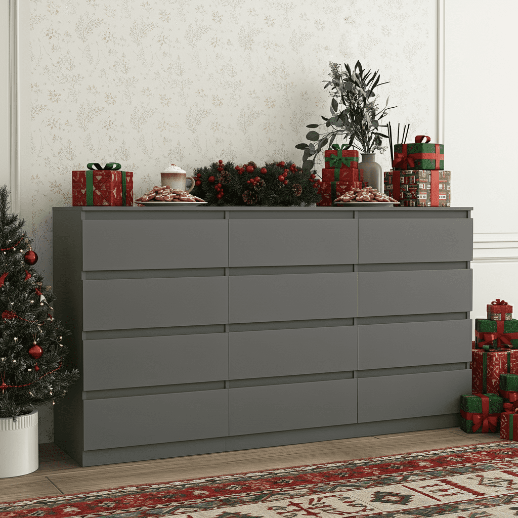 Spaco 12 Chest of Drawers, Multipurpose Minimalist Style 8 Drawer Dresser, Wooden Dressers for Bedroom, Living Room, Hallway, Gray