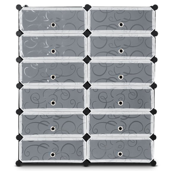 Spaco 12-Cube DIY Portable Plastic Shoe Rack with Transparent Doors-Black, Shoe Storage Organizer for Entryway & Closet
