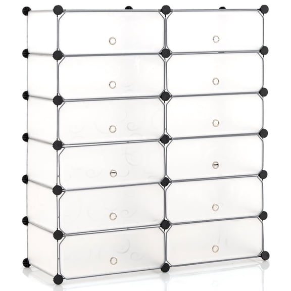 Spaco 12-Cube DIY Portable Plastic Shoe Rack with Transparent Doors-White, Shoe Storage Organizer for Entryway & Closet