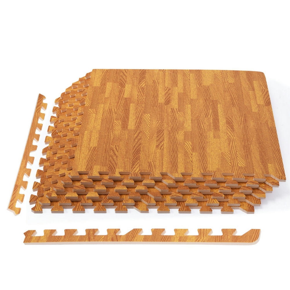 Spaco 12 Pieces Wood Grain Interlocking Floor Mats, Safe and Comfortable EVA Material Floor Mats, Forest Printed Foam Mats for Indoor, Natural